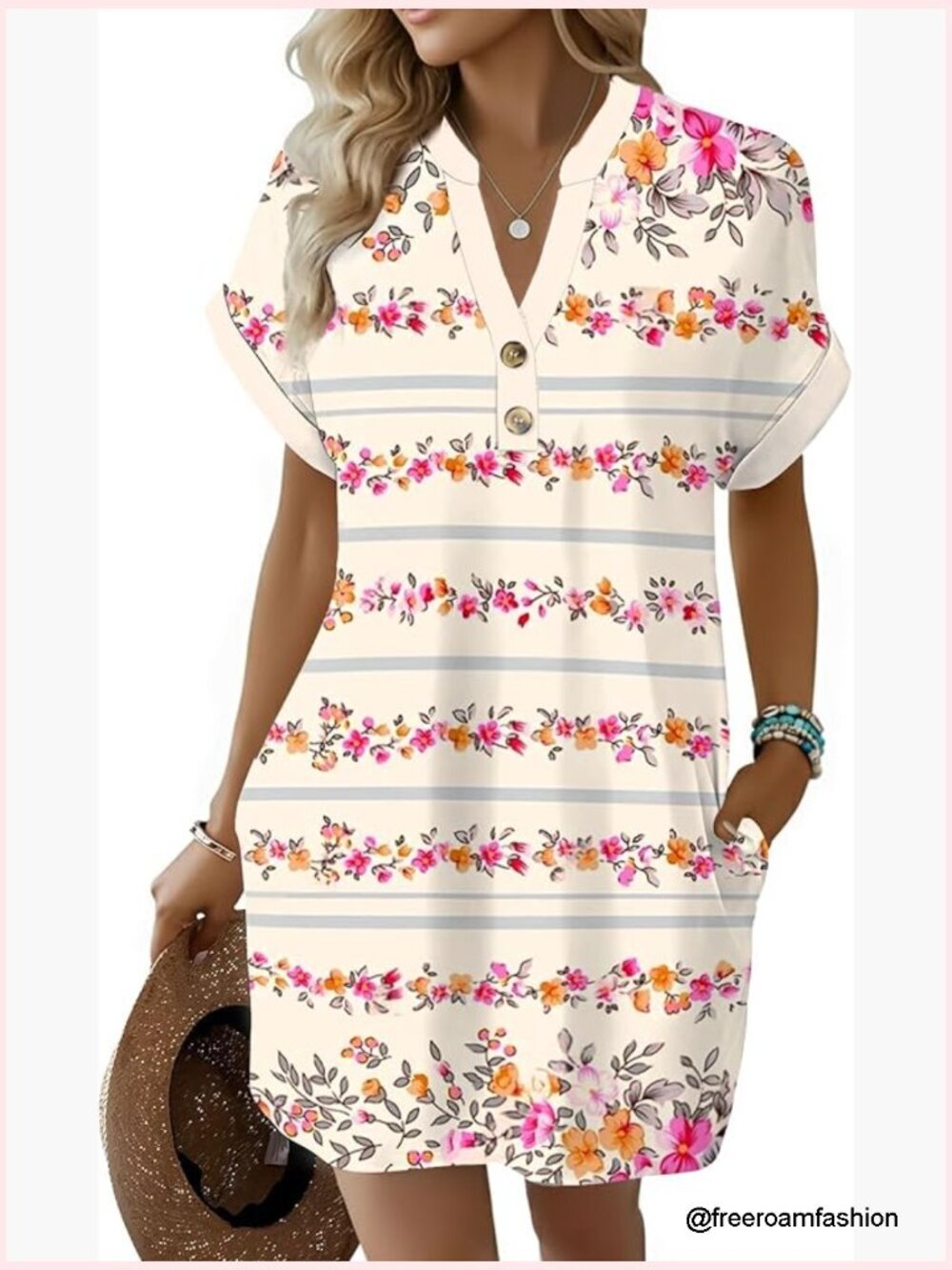 Womens Casual Sundress V Neck Short Sleeve A Line Summer Beach Dress